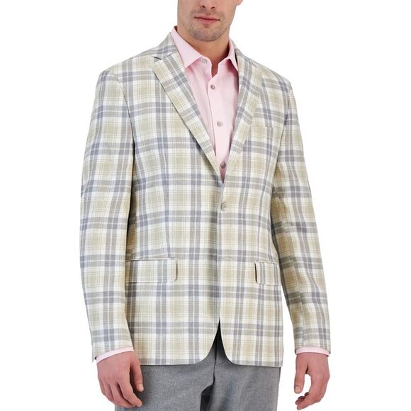 Lauren Ralph Lauren Mens Classic-Fit Patterned Linen Sportcoats 38 Regular Cream